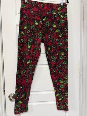 Women’s Red Peacock-Print Leggings